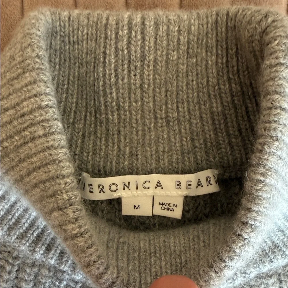 Veronica Beard Light Gray Cable Knit Turtleneck Sweater - Picture 2 of 5